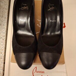 Christian Louboutin MISS DUVETTE 55 Cutout Block Heels Pumps Shoes Black Sz 40.5